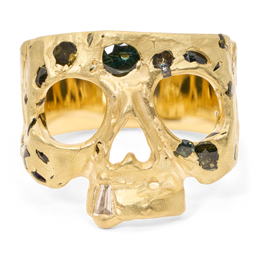 Green Confetti Skull Ring - Size 7.5 - 11857